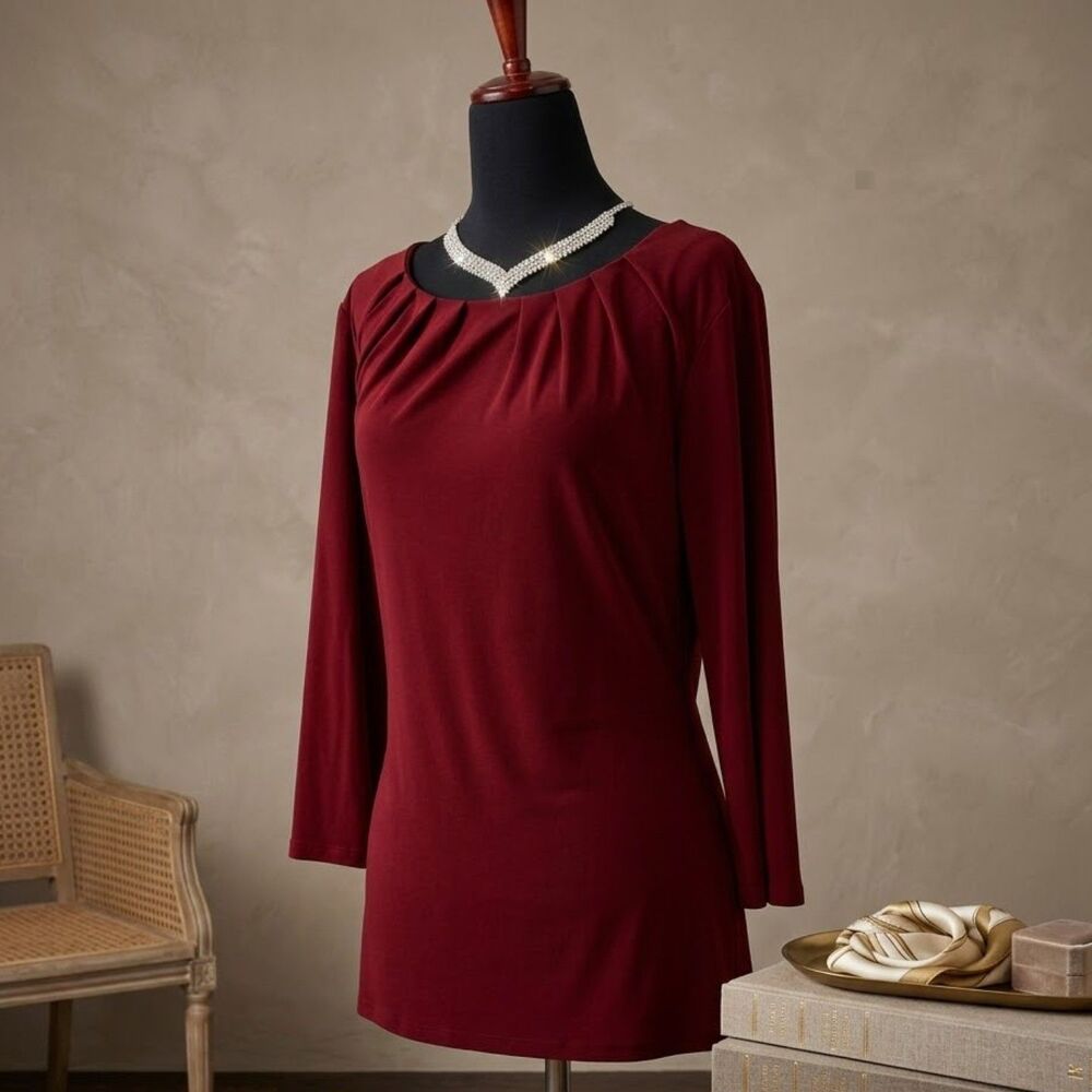 Banana Republic Deep Red Gathered Neckline Top - Office Chic - Medium